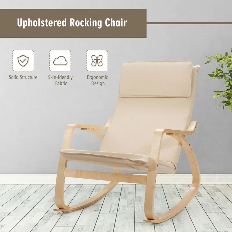 Modern Bentwood Rocking Chair Fabric Upholstered Relax Rocker Lounge Chair