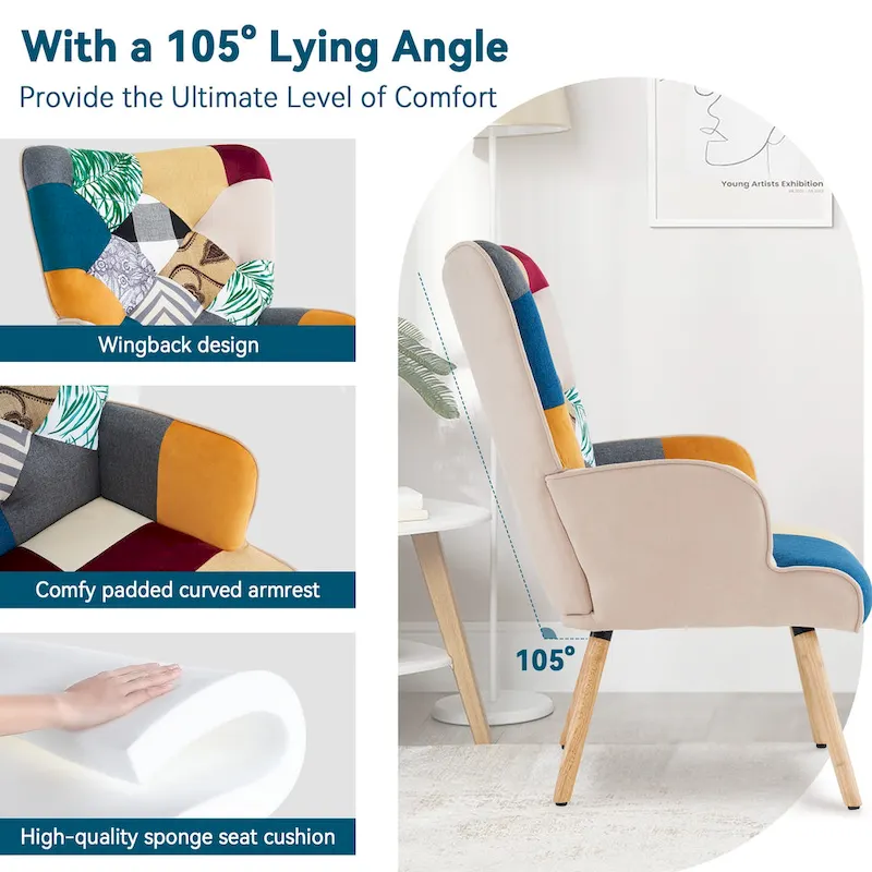 Linen Upholstered Modern Armchair Accent Chair with Wood Legs