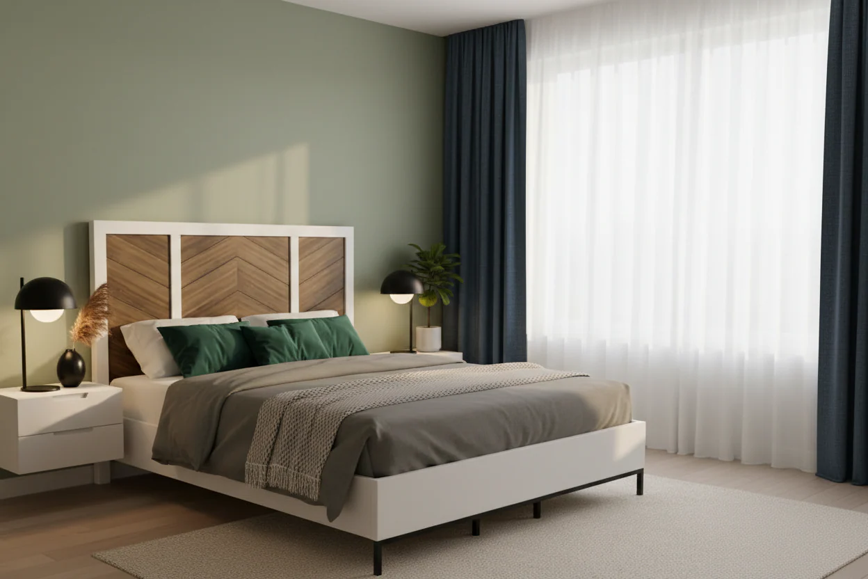 White and Walnut Finish 1pc Bed Chevron Pattern Headboard