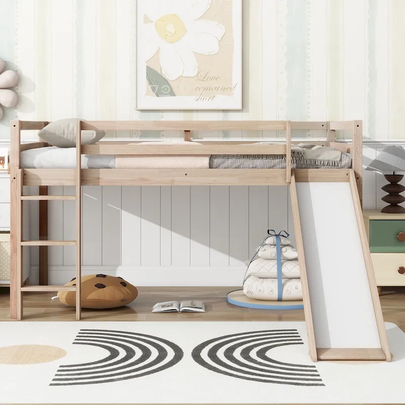 Twin Loft Bed with Slide and Low-Profile Design