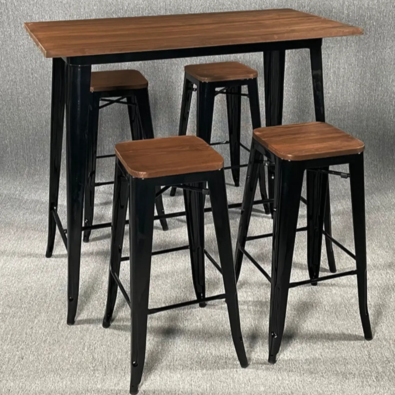 Industrial Brown Wood Black Metal Bar Tables