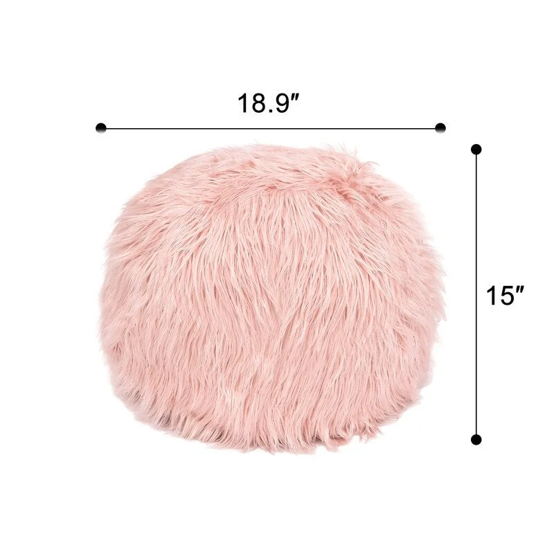 Adeco Unstuffed Ottoman Round Pouf Cushion Covers Faux Fur Foot Stool