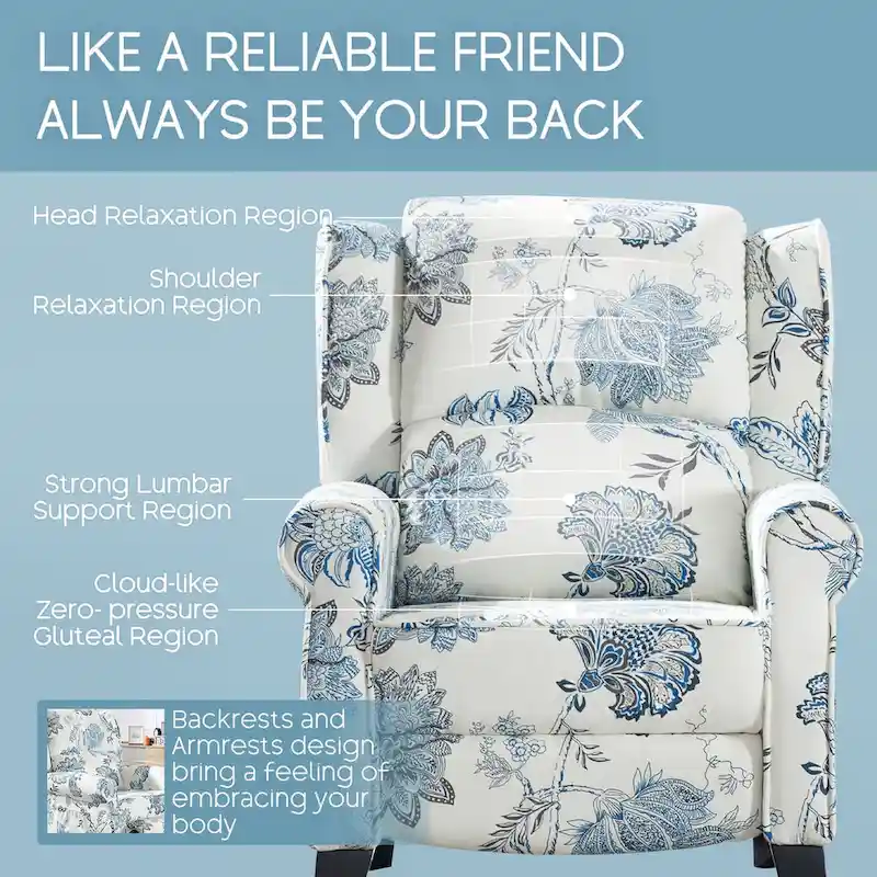 HOMYKA Manual Pushback Recliner Adjustable Accent Chair Wingback Armchair Set of 2