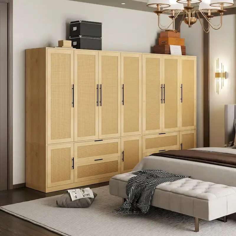 110W Rattan Style Family Wardrobe Armoire Closet Storage Set