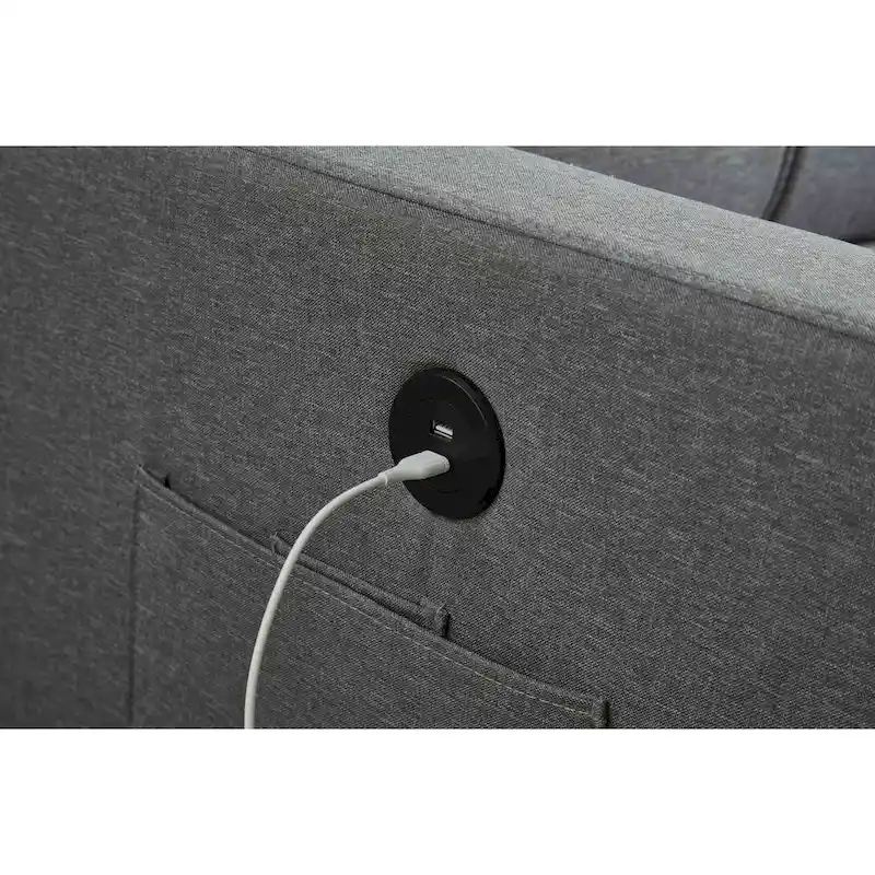 Linen Sectional Sofa Reversible Chaise with Pull out Sleeper