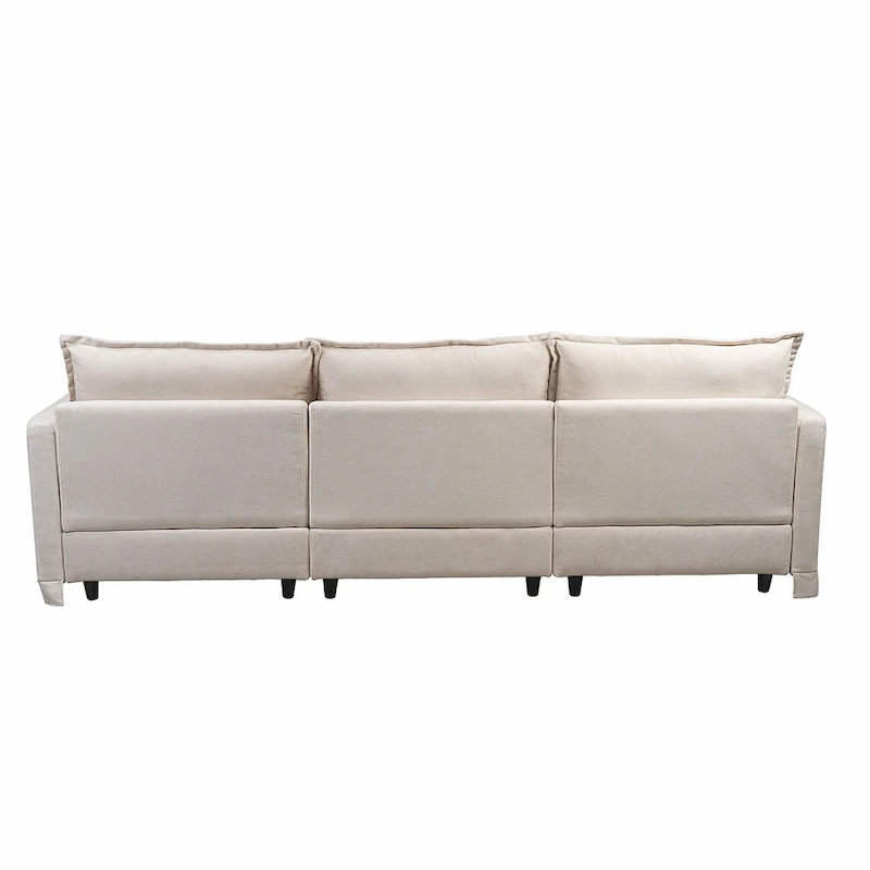 93.31 Faux Linen Modular Sectional Sofa with Movable Ottoman, Solid Wood Frame, and High-Resilience Foam Cushions