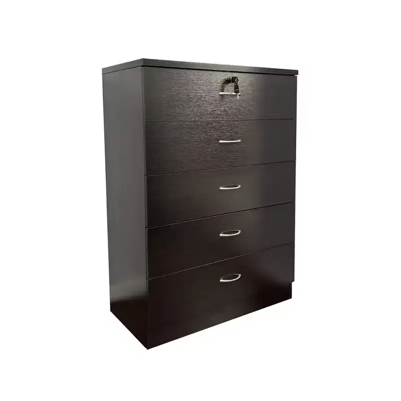 Okak Sleek 5-Drawer Dresser Modern Storage Cabinet with Silent Metal Drawer Slides, Metal Handle Locking Top for Clothes