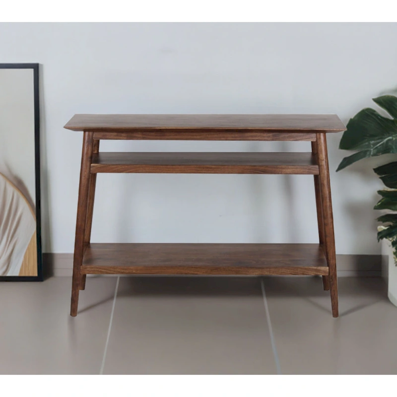 Solid Acacia Console Table with 2 Shelves
