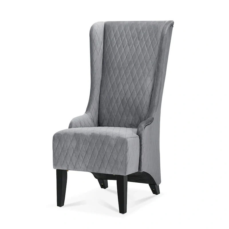 Upholstered Velvet Accent Chair with High Wingback and Wooden Legs