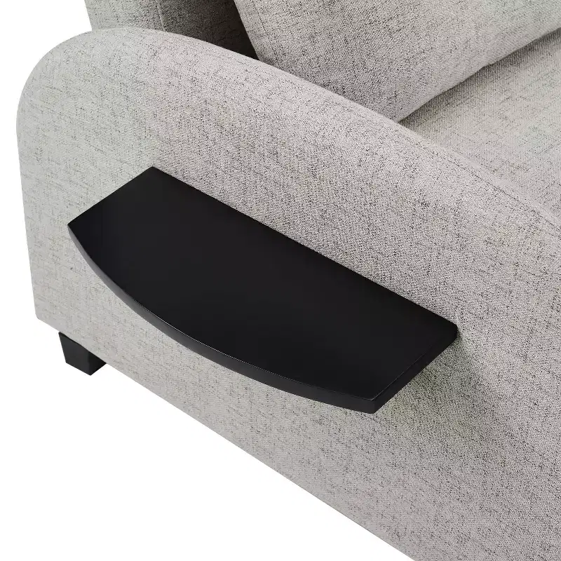 Twin Woven Polyester Fabric Black Wood Frame and Tray Table Convertible Bed Gray: Multifunctional Design, Easy Mobility