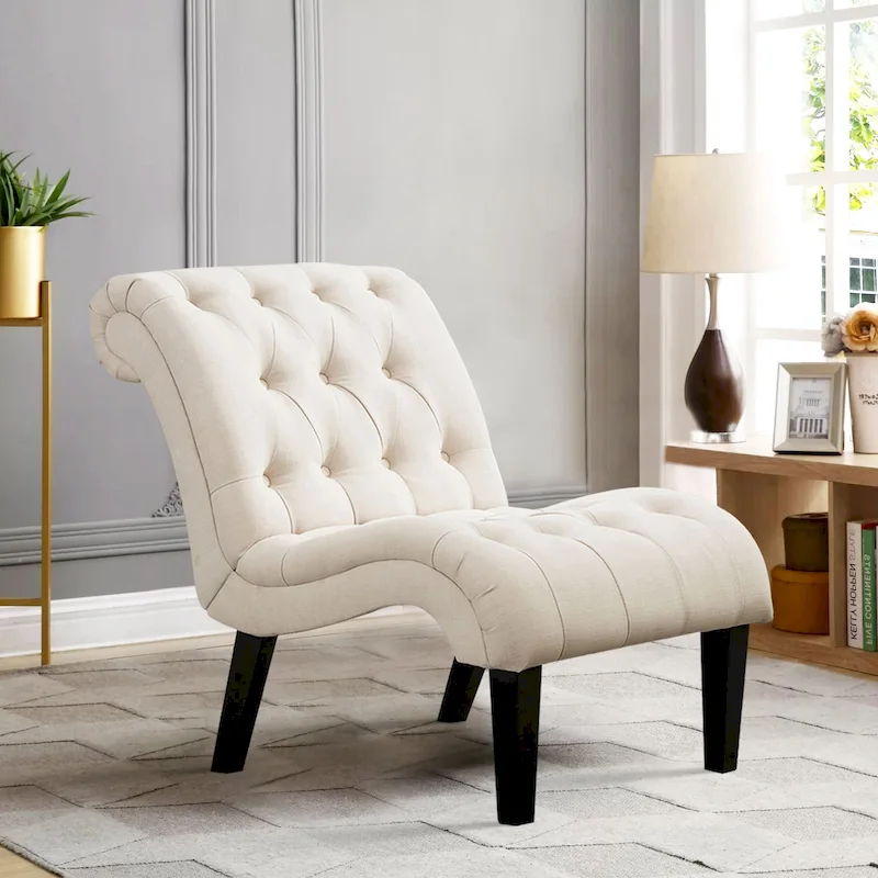 Andeworld Accent Chair for Bedroom Living Room Chairs Tufted Upholstered Lounge Chair with Wood Legs Linen Fabric