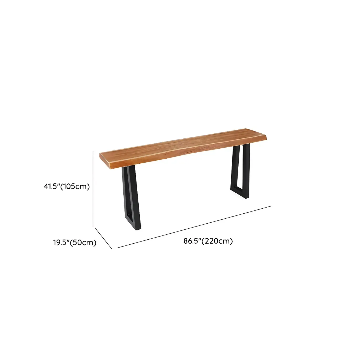 Industrial Brown Pine Rectangular Bar Table with Metal Sled Base
