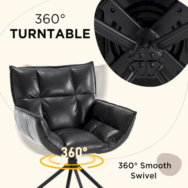 Faux Leather Upholstered Swivel Armchair Modern Home Office Chair