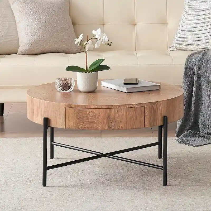 Coffee Table with Drawers Round Center Table