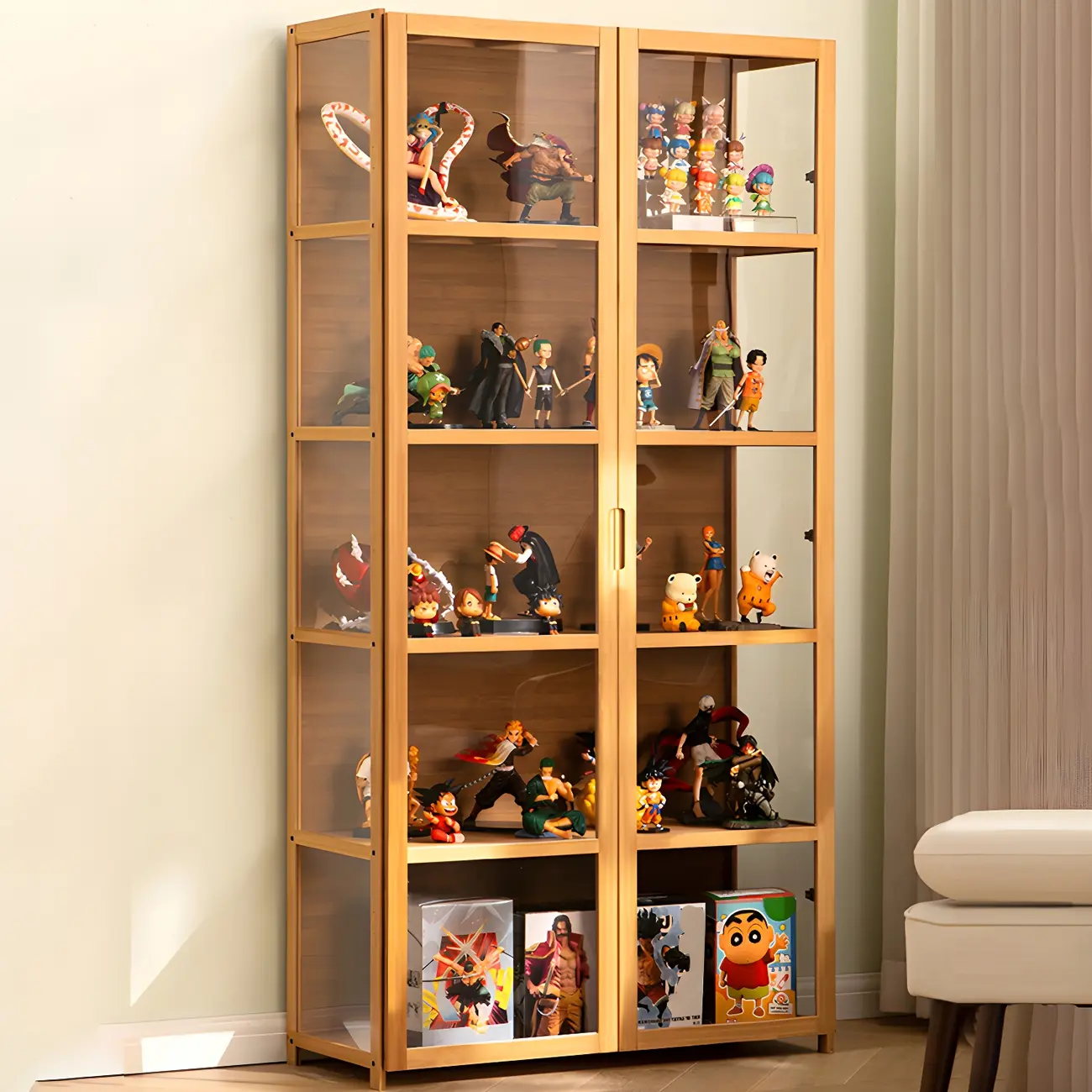 Modern Natural Bamboo Acrylic Standard  Display Cabinet