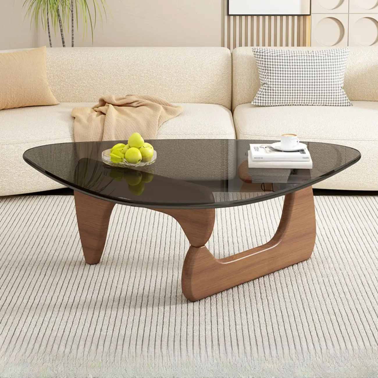 Triangular Wood Glass Top Coffee Table