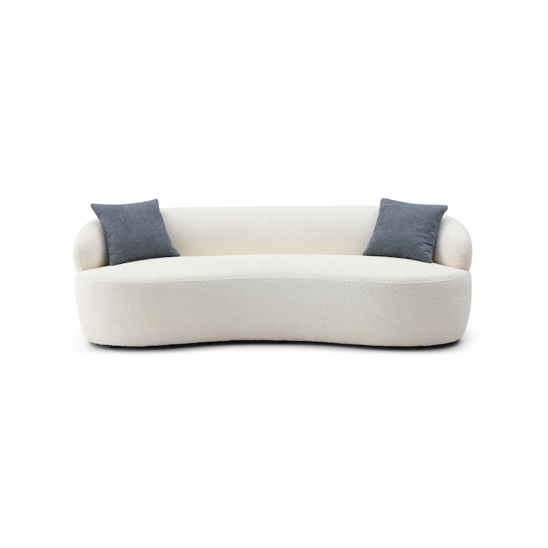 Beige Mid-Century Modern Curved Sofa - 35.00 x 86.00 x 27.00