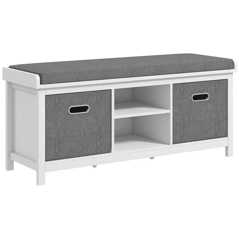 Shoe Bench with Cushion,Storage Bench for Entryway with Padded Seat,2 Drawers and Adjustable Shelf for Hallway