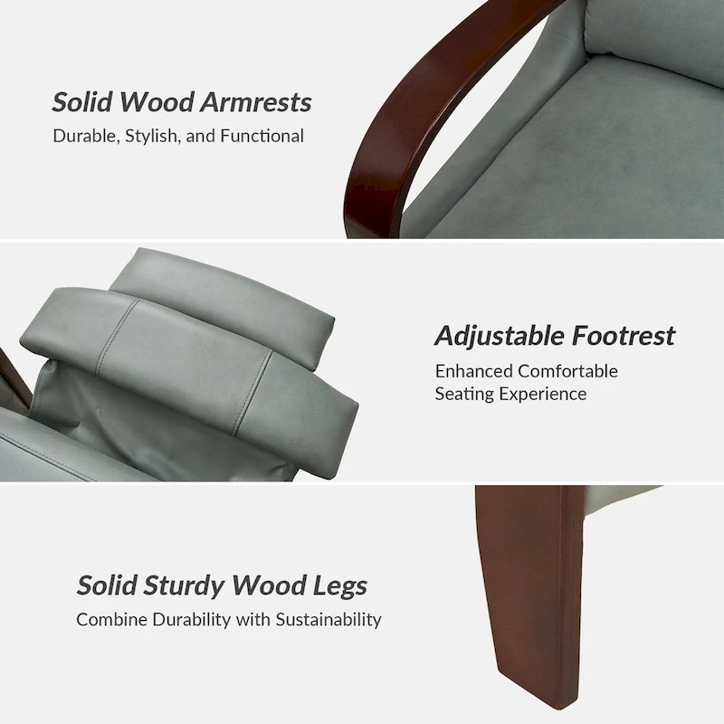 Alex Mid-century Modern Cigar Genuine Leather Manual Recliner with Wooden Curved Arms