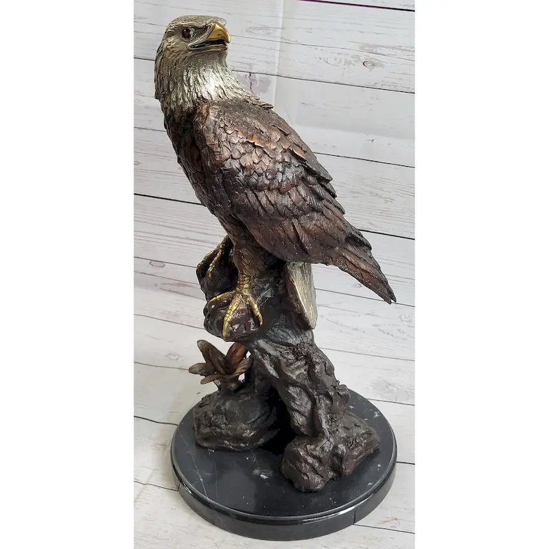 American Bald Eagle Bronze Metal Statue Sculpture Figure On Marble Base By Moigniez