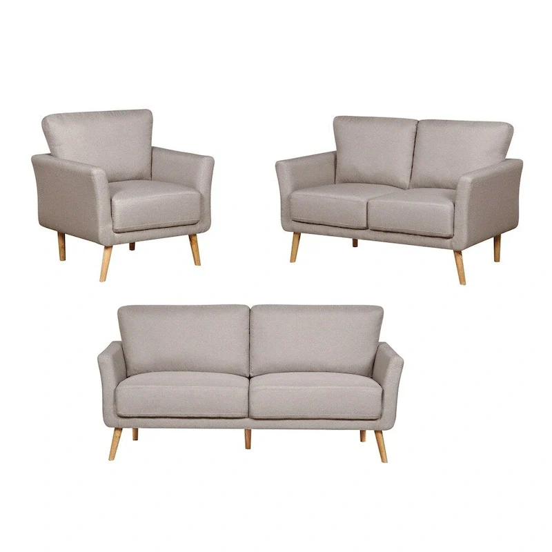 3-Piece Linen Fabric Sofa, Loveseat and Chair Living Room Set