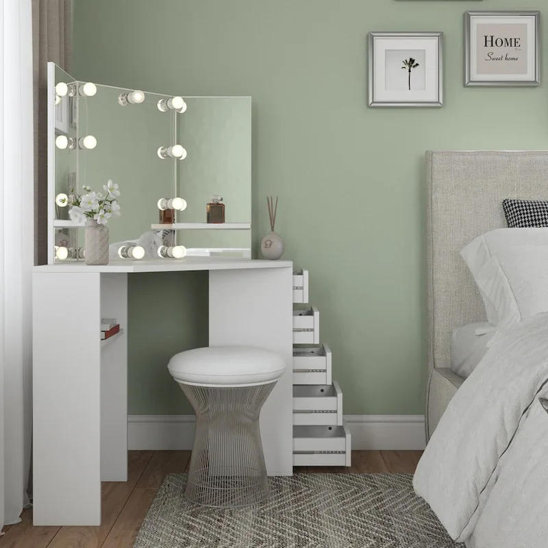 Roomsmart Corner Makeup Vanity Desk with 5 Drawers