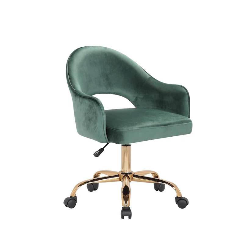 Velvet Swivel Office Chair, Golden Chrome Legs