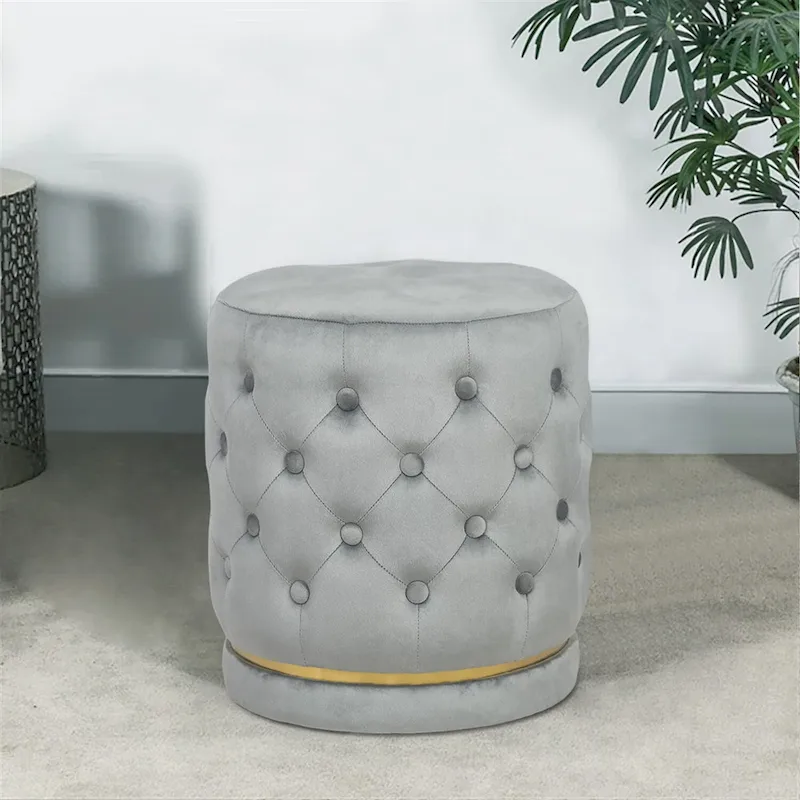 Adeco 18.3 Height Button Tufted Upholstered Round Ottoman