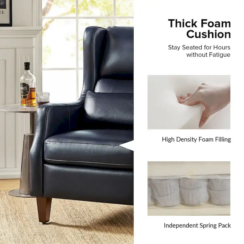 Genuine Leather Wingback Armchair with Lumbar Pillow