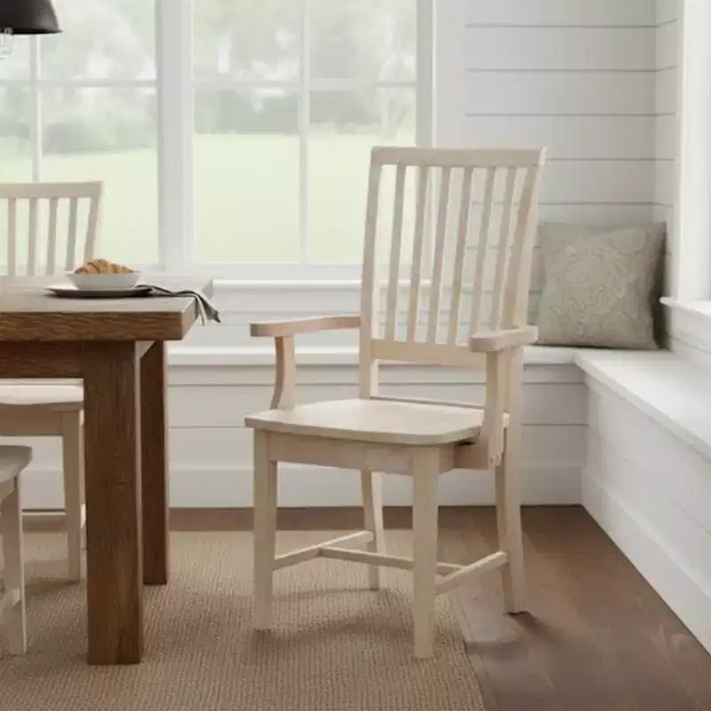 Mission Side Chair with Arms Unfinished - International Concepts: Solid Wood, Slat Back, Kitchen Furniture