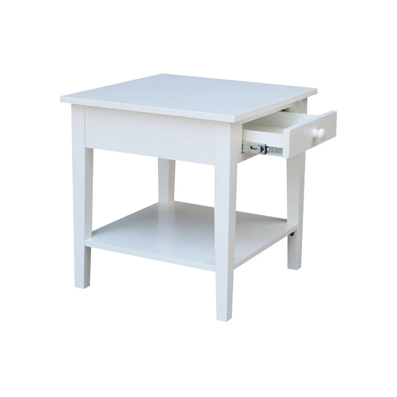 Square Solid Parawood End Table with Drawer & Shelf, 24