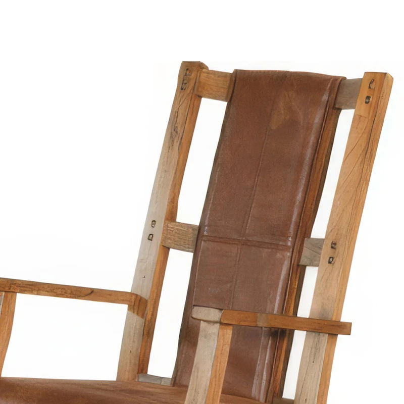 Marv Rocking Chair with Faux Leather Seat and Back, Rustic Oak Brown
