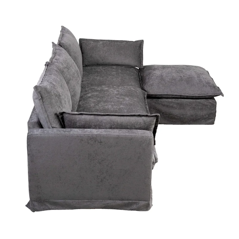 93.31 Faux Linen Modular Sectional Sofa with Movable Ottoman, Solid Wood Frame, and High-Resilience Foam Cushions