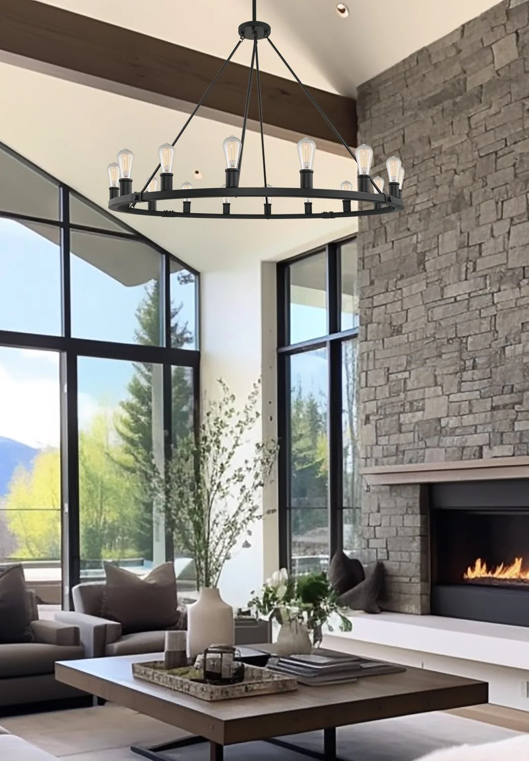 Homestead 50 16-Light Large Industrial Rustic Farmhouse Wagon Wheel Kitchen Island Chandelier