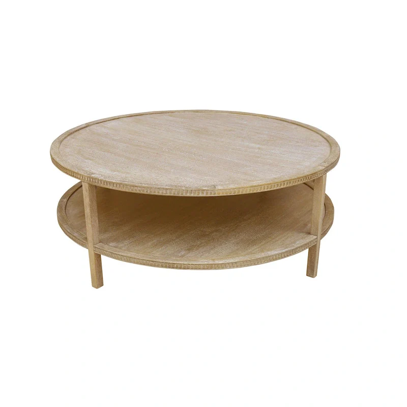 Rohan 48-inch Round Mango Hardwood Coffee Table with Shelf