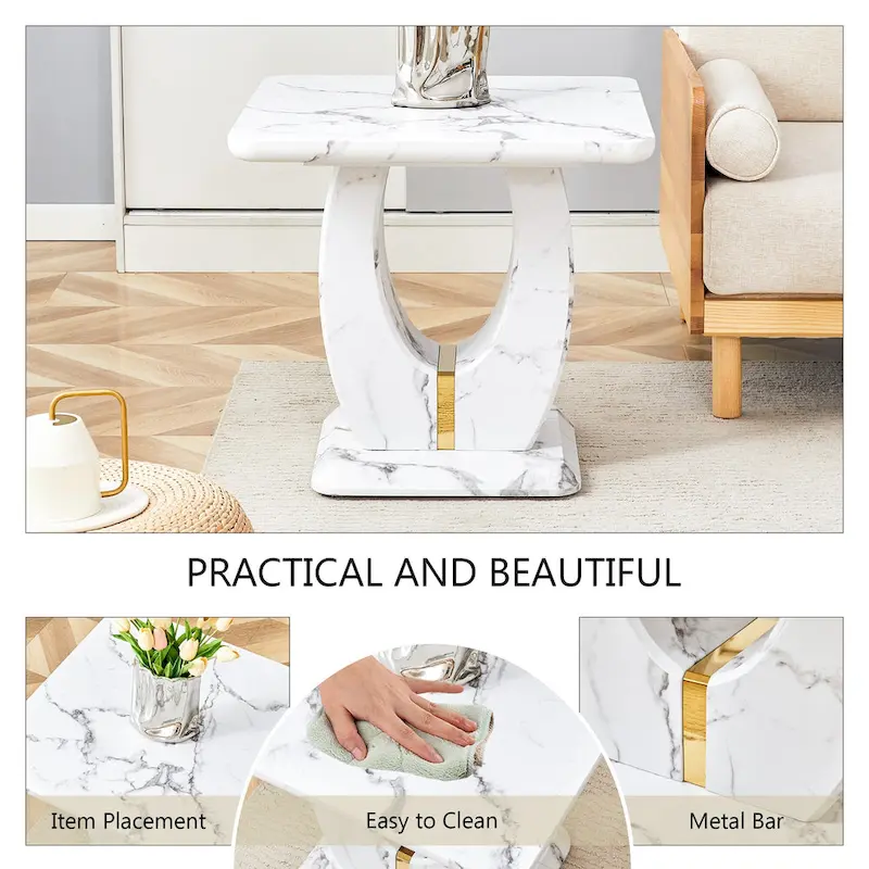 23.6 Square Coffee Table with Gold-Tone Leg Strips