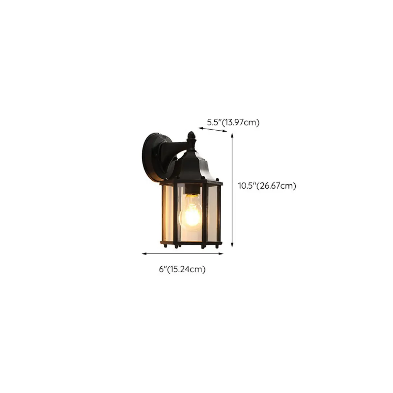 Classic Black Metal and Glass Lantern Wall Sconce Light