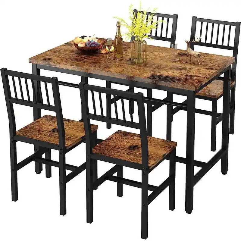Modern Industrial 5-Piece Dining Table Set, Rectangular Table and Chairs Set, Dinette, Space Saving Dining Set
