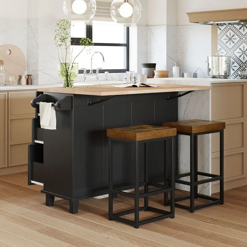 Kitchen Island Set with Drop Leaf and 2 Seatings