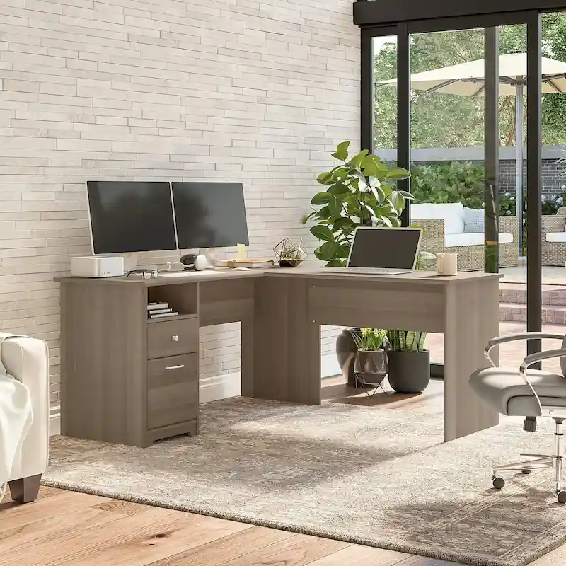 Cabot 60W L-Desk with Hutch and Drawers by Bush Furniture