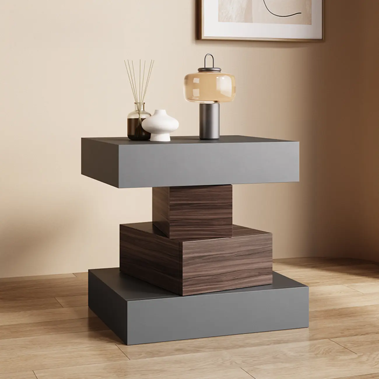 Narrow 4 Drawers Leather Top Walnut Nightstand