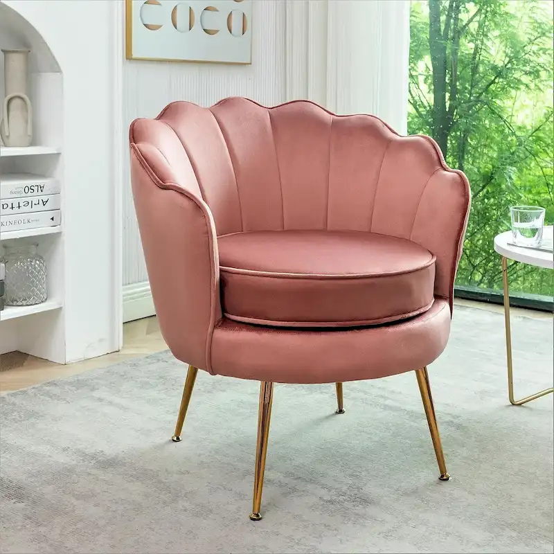 Cavett 28.3  Wide Velvet Barrel Chair with Gold Metal Legs