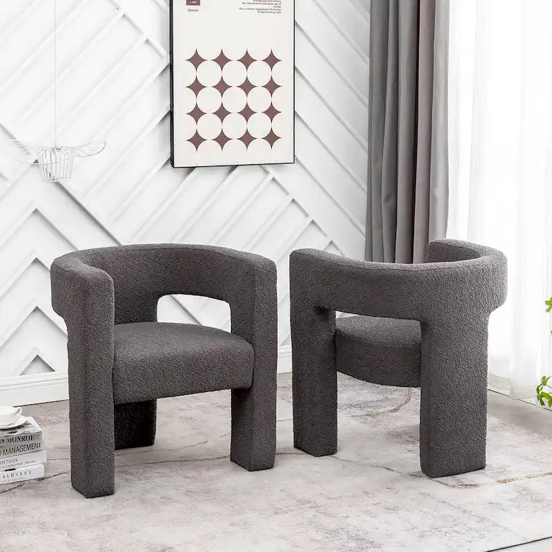 KINWELL 28 Wide Boucle Upholstered Square Armchair (Set of 2)