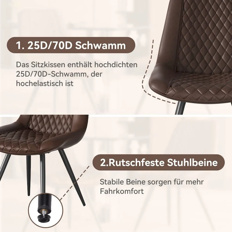 Leather Dining Chair with Metal Legs Set of 2