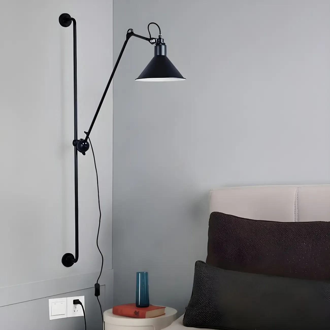 Modern Metal Black Adjustable Swing Arm Wall Light