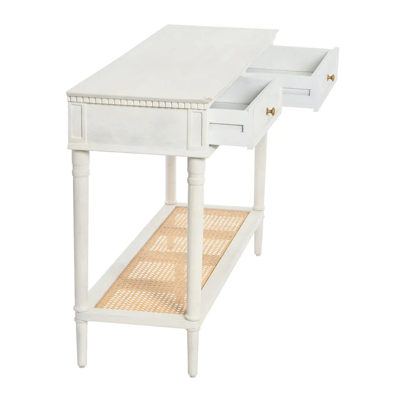 Acacia Wood Console Table with Cane Shelf