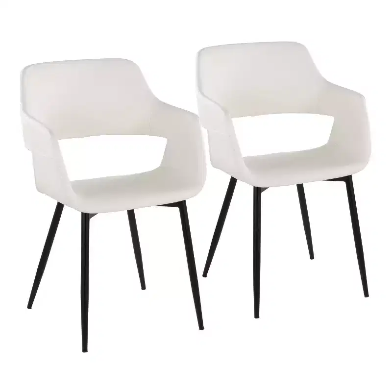 LumiSource Set of 2 Margarite Dining Chair Black PU Metal/White