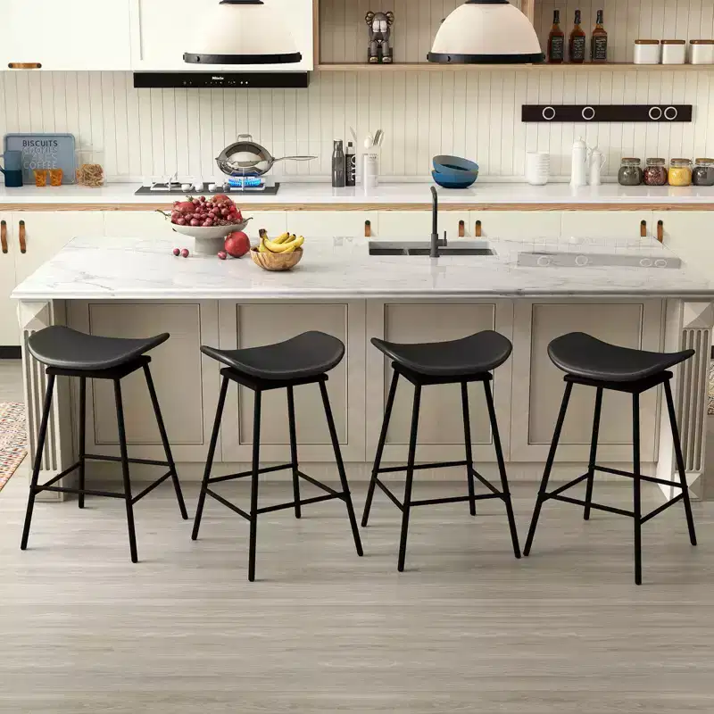 Costway Swivel Barstools Set of 2/4 Faux Leather Upholstered Backless Bar Height Chairs Black/Brown