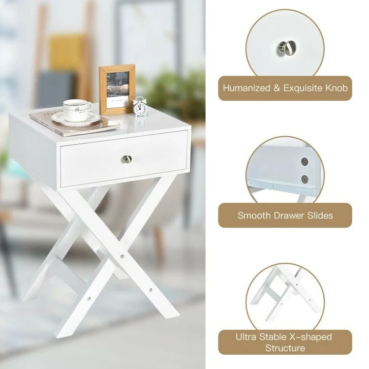 X Shaped Structure Side Nightstand with Drawer