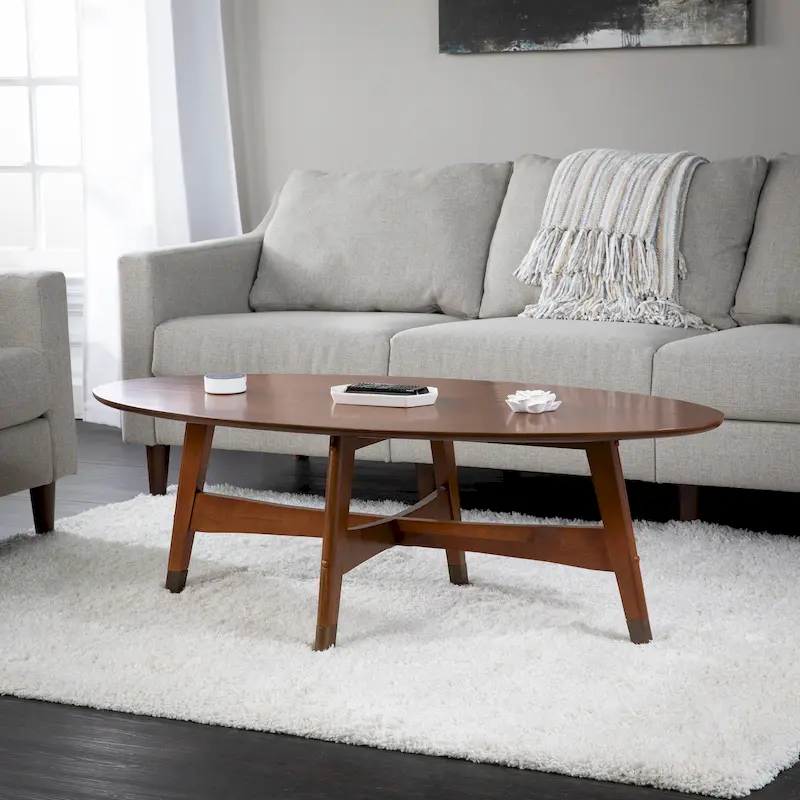 SEI Furniture Rhoda Mid Century Modern Oval Wood Coffee Table